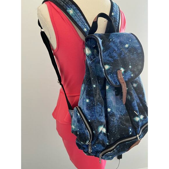 Victoria’s Secret PINK Galaxy Celestrial Blue Canvas Backpack Book Bag Weekender - Picture 3 of 15